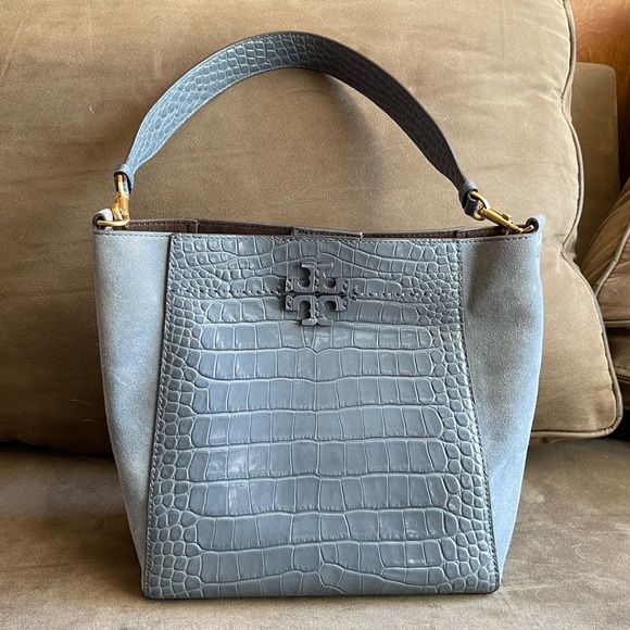 Tory Burch Bags Tory Burch Mcgraw Croc Embossed Leather Slouchy